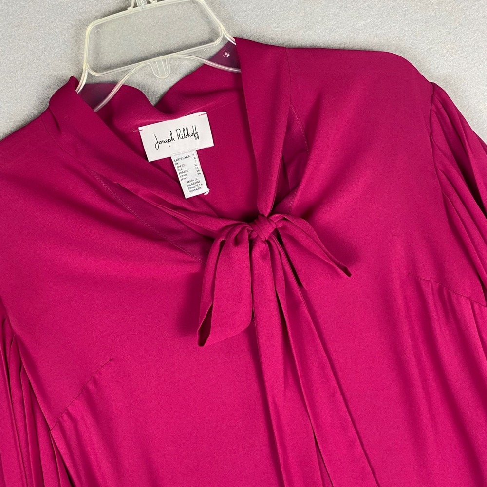 Joseph Ribkoff Magenta Pink Pleated Balloon Sleeve P Bow Blouse Size 4 romantic
